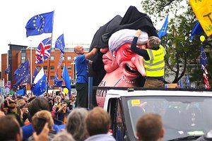 File - A Manchester Brexit protest at the Conservative party conference, October 1, 2017.