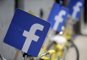 Bicycles are festooned with the Facebook logo during the Facebook Fit "Small Business Boot Camp" at Austin Music Hall, on Thursday, July 24, 2014 in Austin, Texas.