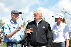 President Donald J. Trump and First Lady Melania Trump, alongside Florida Governor Rick Scott and his wife Mrs. Ann Scott, tour the Lynn Haven Community in Lynn Haven, Fla. Monday, Oct. 15, 2018,