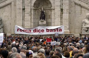 Rome's citizens, fed up of the ongoing decay of the city, demonstrate in front of Rome's Campidoglio Capitol Hill, Saturday, Oct. 27, 2018