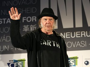 In this Jan. 7, 2015 file photo, musician Neil Young speaks during a session at the International CES in Las Vegas