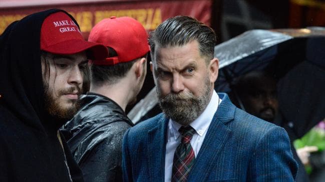 Gavin McInnes taking part in an alt-right protest of Muslim activist Linda Sarsour in New York in April. Picture: Stephanie Keith/Getty Images/AFP