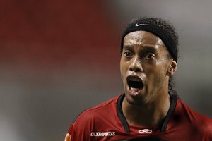 Ronaldinho of Brazil's Flamengo reacts during a Copa Libertadores soccer match against Bolivia's Real Potosi in Rio de Janeiro, Brazil, Wednesday Feb. 1, 2012