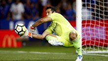 Brisbane Roar's Jamie Young makes a save