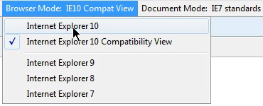 Turning off Compatibility View through Development Tools in IE 10