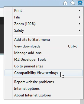 Compatibility view settings location in the Tools menu