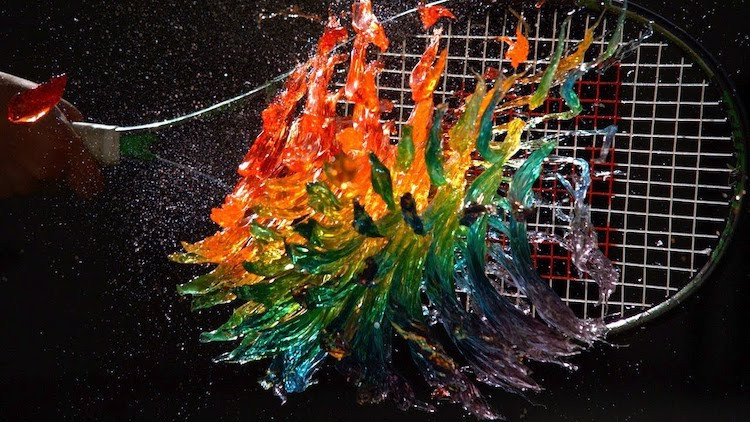 The Oddly Beautiful Results of a Colorful Blob of Jello Struck by a Tennis Racket Shown in Super Slow Motion