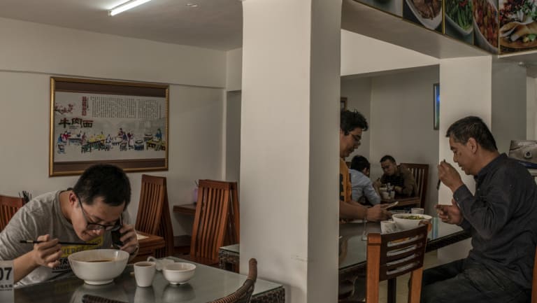 Silk Noodles, a Chinese restaurant in Nairobi, is in a group of Chinese storefronts popular with Chinese who live in the city, in Kenya. 