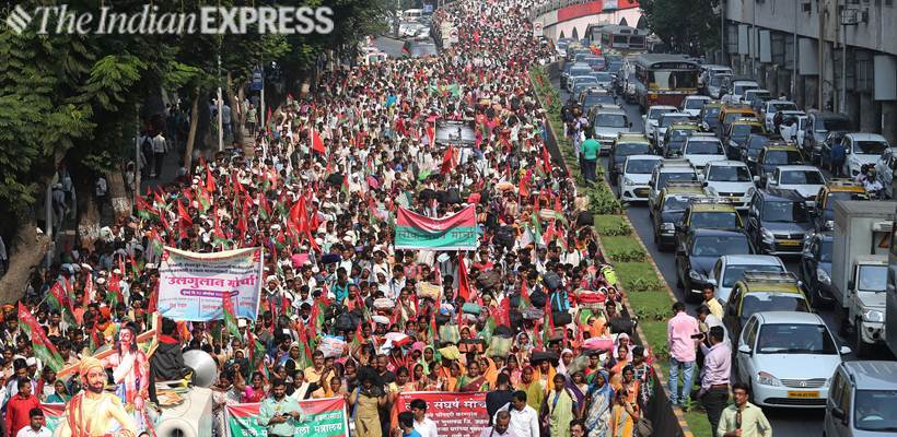 maharashtra farmers protest at azad maidan in mumbai