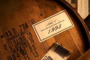 A barrel of bourbon distilled in 1993. The company has included some of its older barrels in the new warehouse.