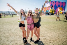 Festival goers Autumn Mosley, from left, Cortlyn Morales and Cary Gutin pose at Coachella Music & Arts Festival at the ...