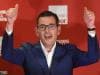 Daniel Andrews reacts as he arrives on stage during the Labor Party reception at the Village Green in Mulgrave on Victorian State election night in Melbourne, Saturday, November 24, 2018. (AAP Image/Julian Smith) NO ARCHIVING