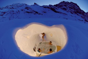 A night at the Igloo Village at Truebsee over Engelberg.