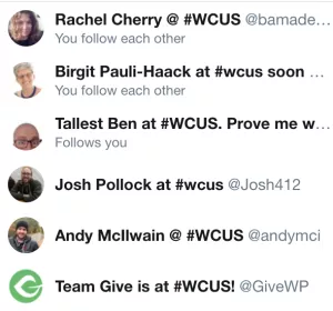 A list of Twitter users that include #WCUS in their name