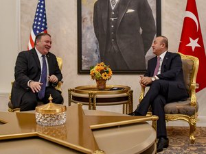 U.S. Secretary of State Michael R. Pompeo meets with Turkish Foreign Minister Mevlut Cavusoglu in Ankara, Turkey on October 17, 2018