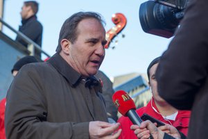 Stefan LOFVEN, Swedish Prime Minister, giving a interview to the press