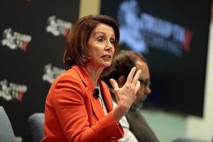 Nancy Pelosi speaking with attendees at a Trump Tax Town Hall hosted by Tax March at Events on Jackson in Phoenix, Arizona