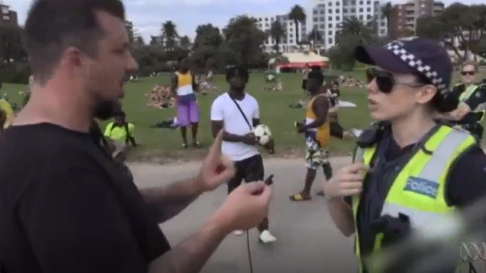 Self-described 'troll' films group of young men at St Kilda Beach