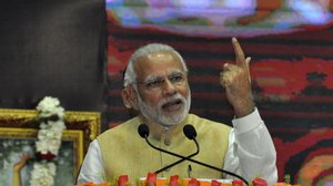 Prime minister Narendra Modi, Governor of West Bengal, Keshari Nath Tripathi, Governor of Tripura Tathagata Roy during 100 years celebration of Gaudiya Math & Mission in Kolkata on Feb 21, 2016.