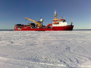 21 December 2007, Ernest Shackleton alongside fast ice Antarctica Location: Creek 4 Halley Brunt Ice Shelf, Antarctica.