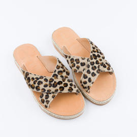 Crossover Leopard Print Leather Sandals