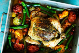 Rachel Khoo Herb butter roast chicken with summer vegetables recipe.