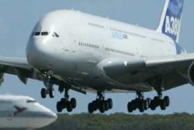 Airbus A380 lands in Brisbane.