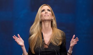 Ann Coulter gestures while speaking at the Conservative Political Action Conference (CPAC) in Washington, Friday, Feb. 10, 2012.