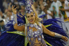 A performer from the Academicos do Grande Rio samba school parades during Carnival celebrations at the Sambadrome in Rio ...