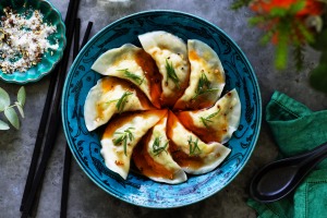 Kylie Kwong's spanner crab and ginger dumplings with Sichuan chilli.