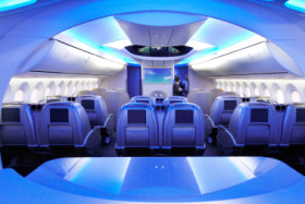 PAJDGX seats in the business-class cabin mock-up of the Boeing 787-8 Dreamliner in the Boeing Customer Experience Center SunSep30Cover