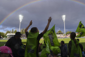 A young fan was hit by a six at Manuka Oval on Saturday. 