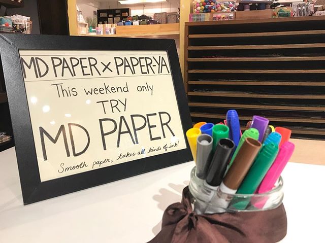 The second day of our MD paper testing event is happening today. Come try a variety of pens on this lovey paper! #stationery #midori #event #todayonly #vancouver #granvilleisland