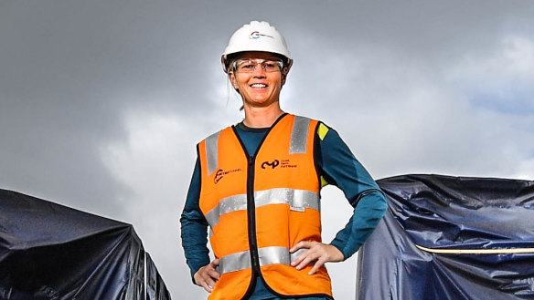 Australian cricket captain Meg Lanning and a tunnel boring machine in North Melbourne