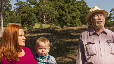 Suzette Meade, pictured with son Ned and former Parramatta councillor Laurie Bennett, said "green space in Parramatta is not safe".