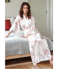 Plum & Crane Long Silk Kimono - White