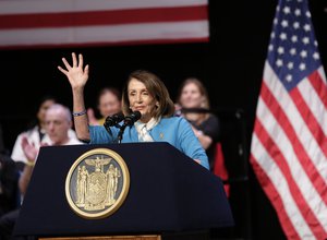 House Speaker Nancy Pelosi speaks during a bill signing ceremony in New York, Monday, Feb. 25, 2019