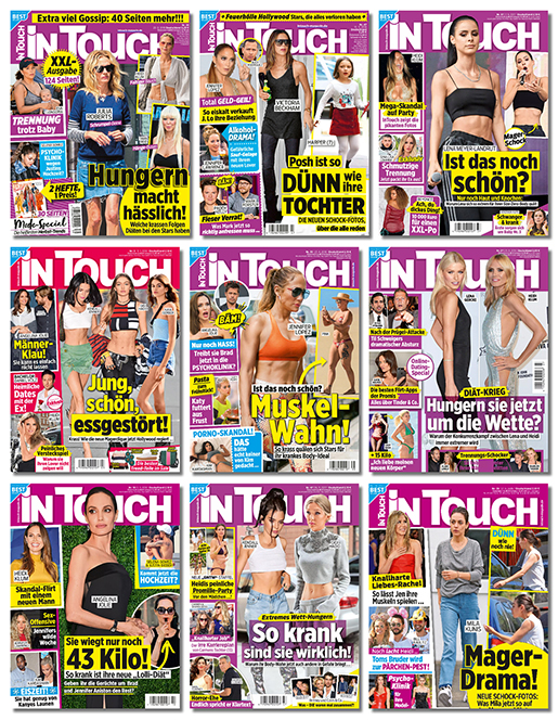 Collage mit Intouch-Covern mit Hungern macht hässlich, Jung, schön, essgestört, Mager-Drama