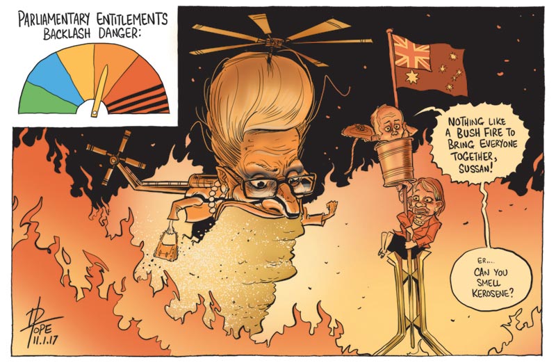 Cartoon: Bronwyn Bishop blames socialists for media scrutiny of politicians entitlements