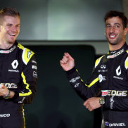 Daniel Ricciardo (right) in his new Renault colours, which he'll competitively race in for the first time in Melbourne.