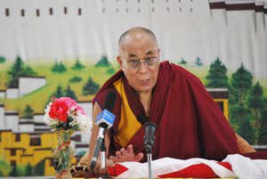 Tibetan spiritual leader the Dalai Lama speaking to the students, teachers and staff members at a Tibetan school in Kullu Manali, H.P state, India