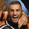 Super Saturday: Robbie Farah celebrates with teammates after scoring a try against Manly.