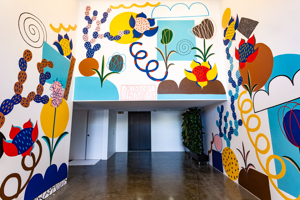 A mural in the foyer of Kafnu's co-working space in Alexandria by Micke Lindebergh. Photo: Art Pharmacy Consulting/Jodie Barker