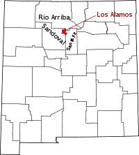 Map of New Mexico highlighting Los Alamos County