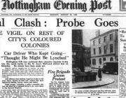 Local newspaper covering the 1958 Nottingham race riots.