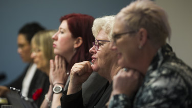 Members of the end-of-life choices inquiry from left: Elizabeth Kikkert, Caroline Le Couteur, Tara Cheyne, Vicki Dunne and Bec Cody.