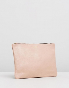 3/4 Soft Leather Clutch - Nude