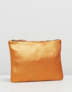 Soft Leather Clutch - Metallic Orange