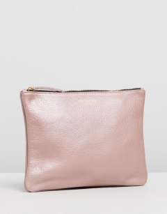 3/4 Soft Leather Clutch - Metallic Brown Rose