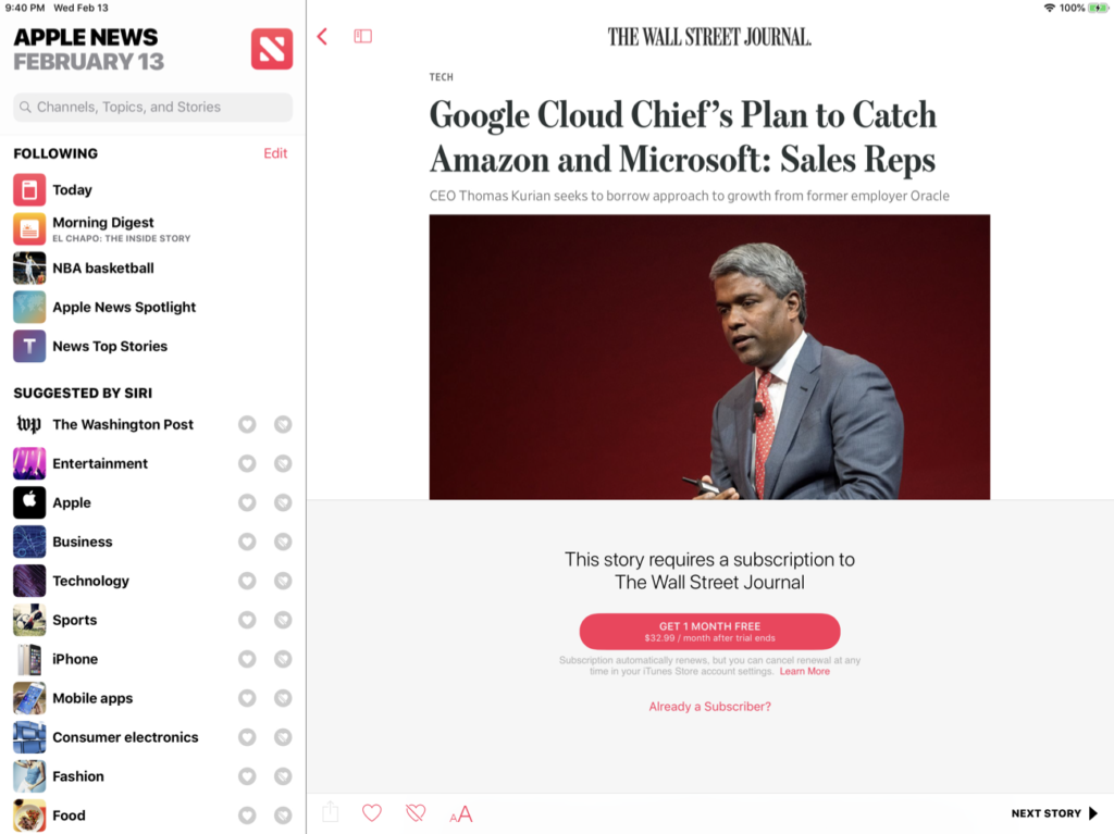 Subscription story in Apple News